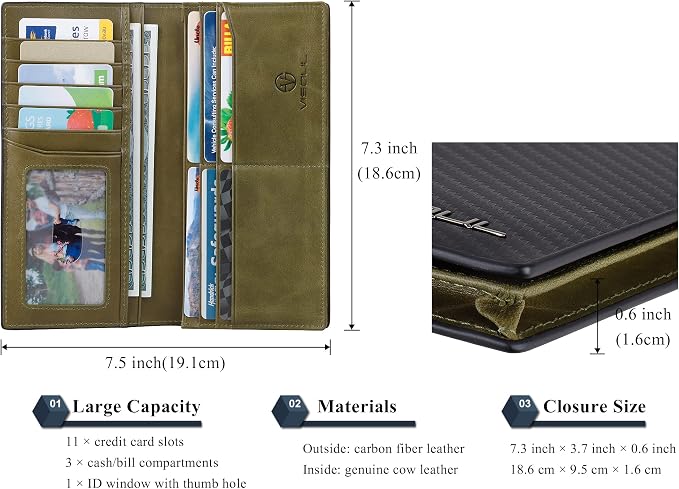 VISOUL Mens Checkbook Leather Wallets Long Bifold Wallets - Image 3