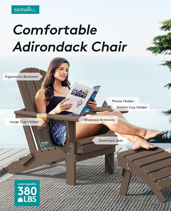 SERWALL Adirondack Chair with Cup Holders - Image 4