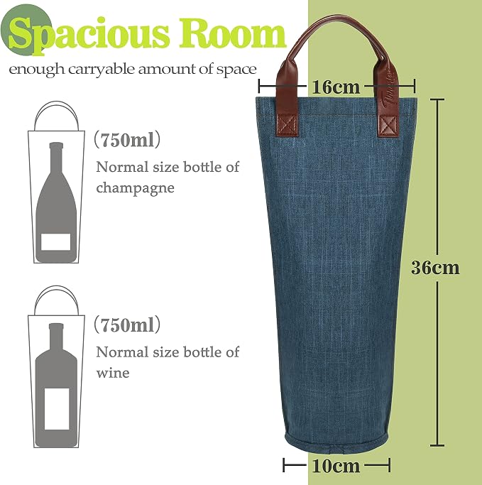 Tirrinia Single Wine Carrier Tote, Insulated Wine Cooler Bag - Image 3