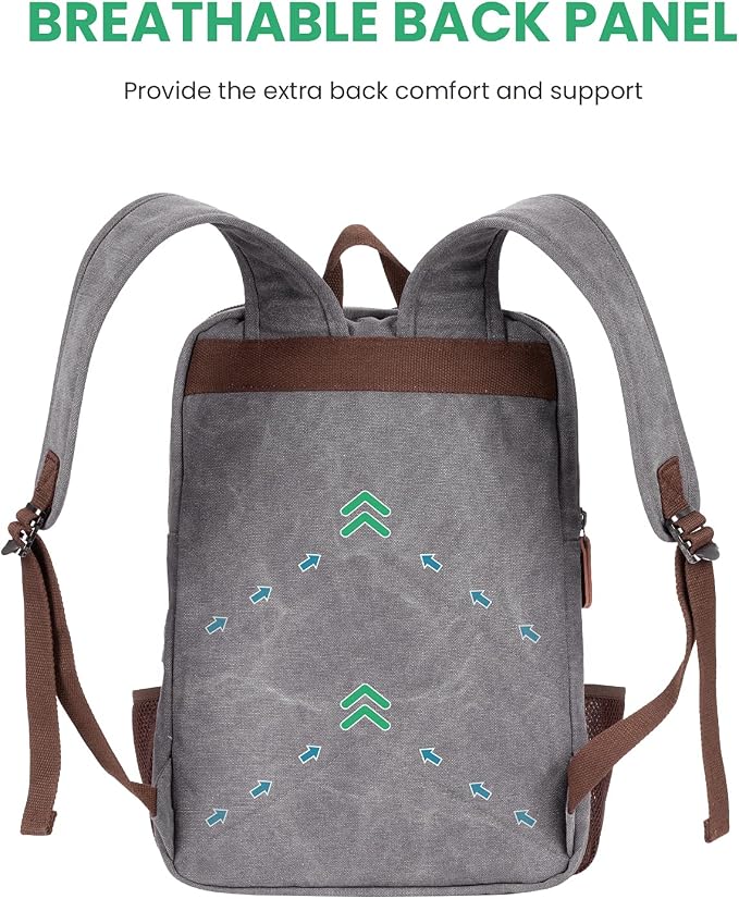 Modoker Vintage Backpack for Men Women, Canvas Bookpack Fits Most 15.6 Inches - Image 5