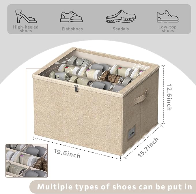 Shoe Organizer for Closet, 2 Pack Sturdy Shoe Storage Bins - Image 5