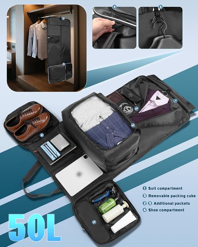 50L Convertible Garment Duffle Bag Backpack - Image 2