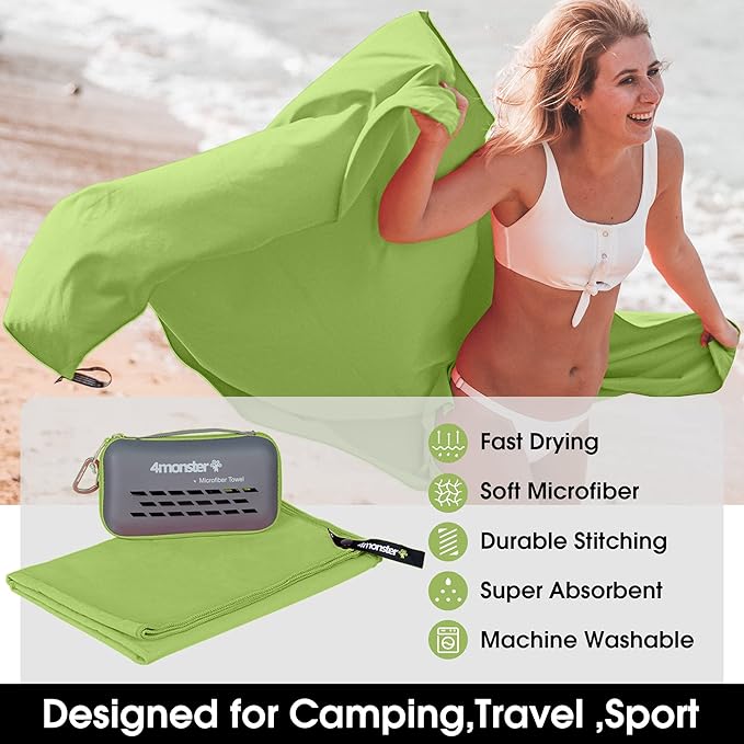 4Monster Camping Towels Super Absorbent, Fast Drying Microfiber Travel Towel - Image 2
