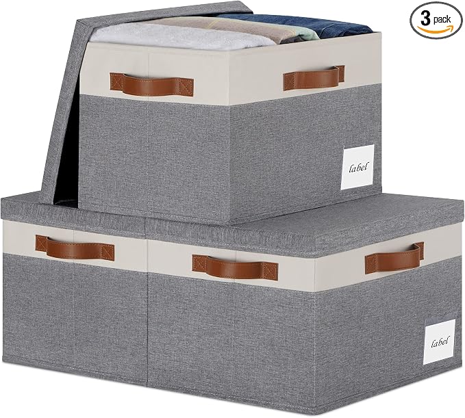 Large Storage Bins with Lids, Foldable Fabric Storage Baskets with Lids by PFFVRP