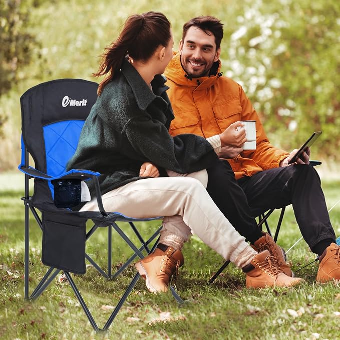 EMERIT 2 Pack Oversized Padded Camping Chair, 350LB Heavy Duty Quad Fold Chair - Image 2