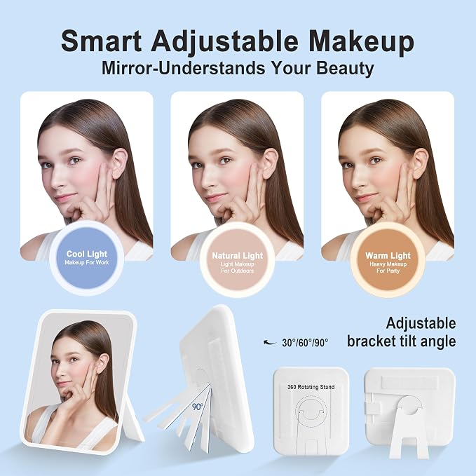 Travel Makeup Bag With 360° rotating LED Mirror, Waterproof cosmetic organizer - Image 3
