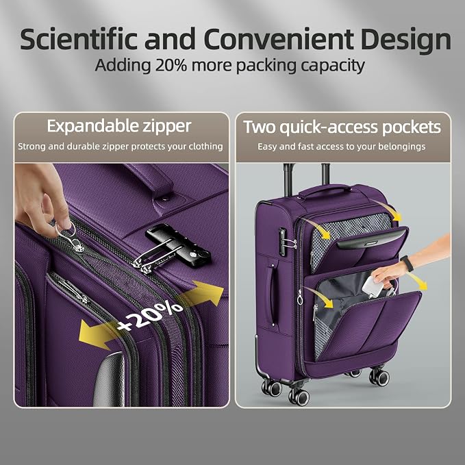 SHOWKOO Luggage Sets 3 Piece Softside Expandable Lightweight Durable Suitcase - Image 4