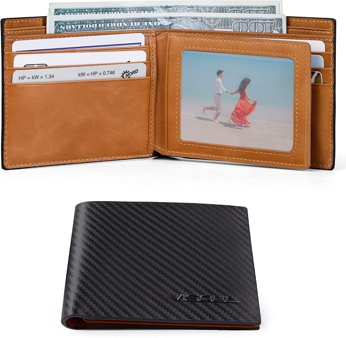 VISOUL Mens Carbon Fiber Leather Bifold Wallet - Image 2