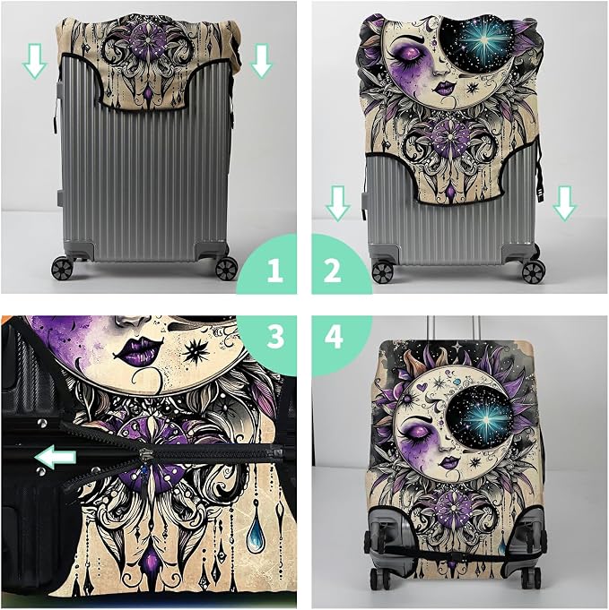 Luggage Protector Plus 1 Luggage Tag, Gothic Moon Face Travel Case Cover - Image 7