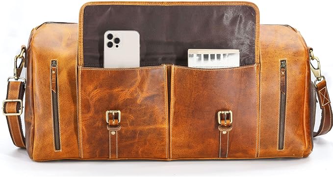 KomalC Leather Duffel Bags for Men and Women Full Grain Leather Travel - Image 4