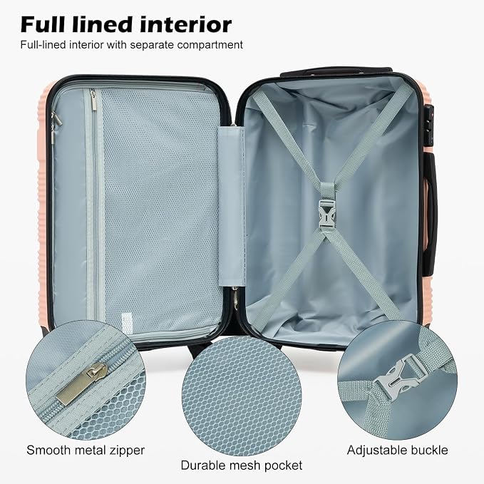 LONG VACATION 3 Piece Carry On Luggage 20 Inch Suitcase - Image 4