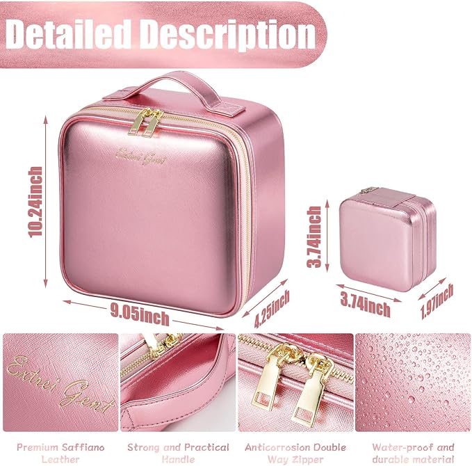 Makeup Travel Train Case with Mirror LED Light 3 Adjustable Brightness Large - Image 2