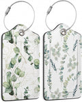 2 Pack Leather Luggage Tag for Suitcase Green White Eucalyptus Leaves Unique by TXIANT
