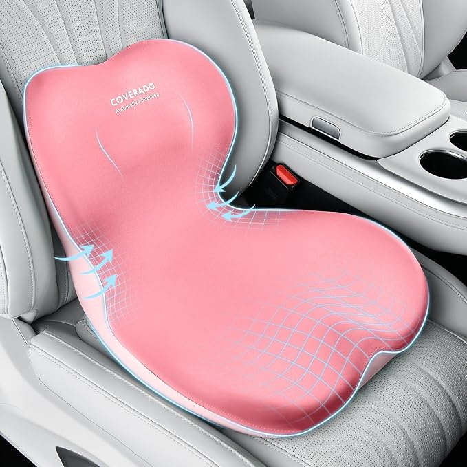 Coverado Car Seat Cushion and Lumbar Support Pillow One Piece, Memory Foam by COVERADOAUTO