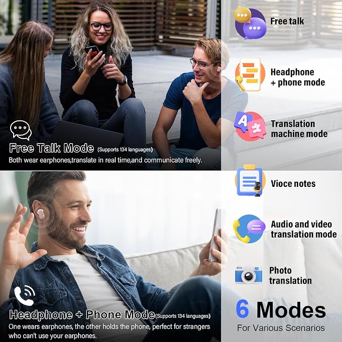 AI Language Translator Earbuds Real Time, 164 Language/6 Translation Modes - Image 3