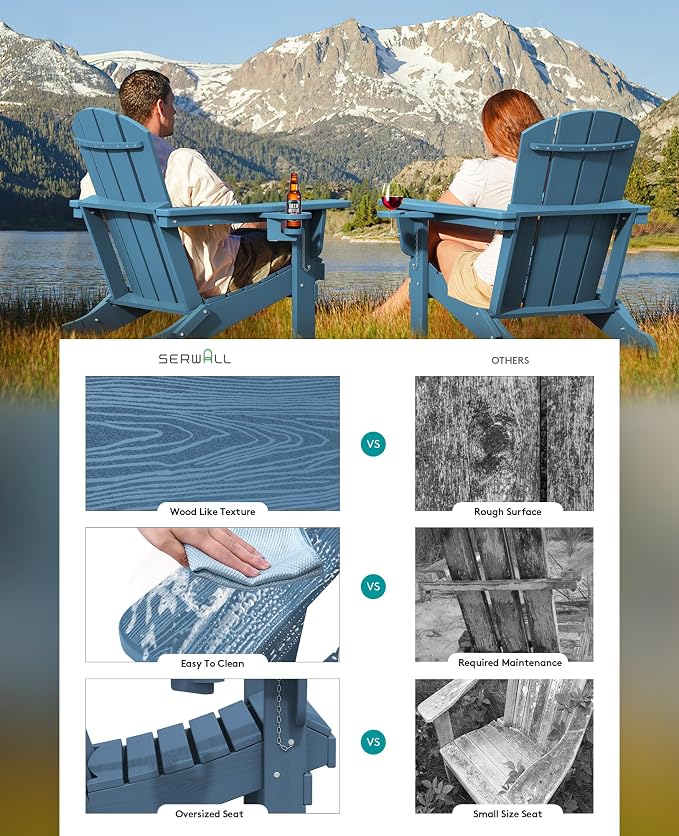 SERWALL Folding Adirondack Chair, HDPE Adirondack Chairs Set of 8, Plastic - Image 5