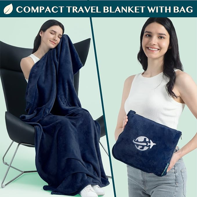 PAVILIA Travel Blanket and Pillow, Arms Opening Airplane Blankets - Image 3