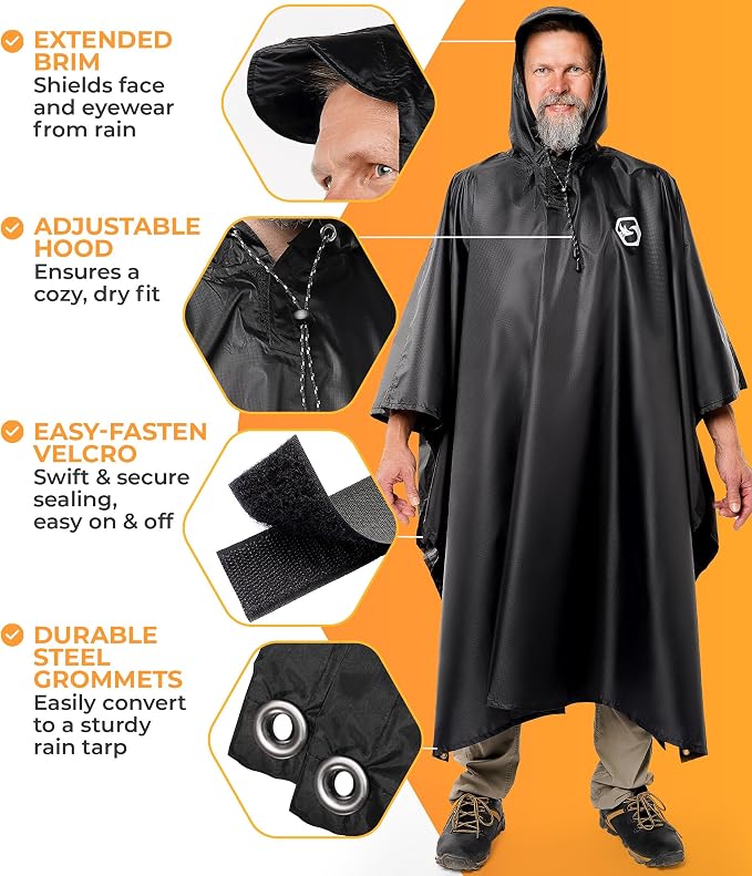 Foxelli Rain Poncho for Adults – Extra Long Reusable Waterproof Raincoat - Image 5