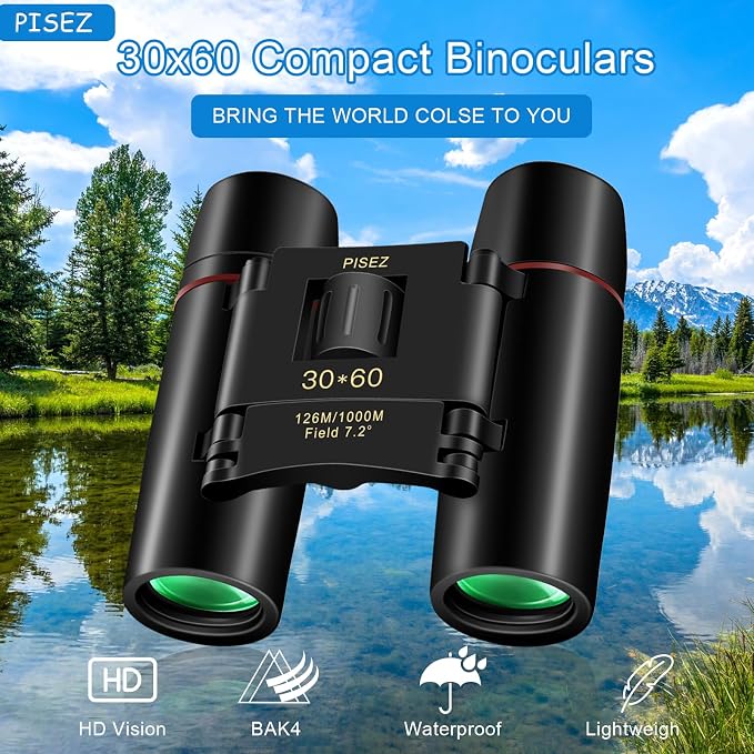 PISEZ 30X60 Compact Binoculars for Adults and Kids，Lightweight Foldable Easy - Image 5