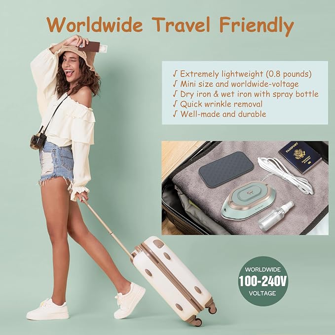 Newbealer Travel Iron with Global Voltage, 100-240V Mini Dry Iron - Image 2