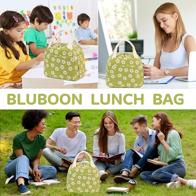 Bluboon Lunch Bag for Women Men Cute Corduroy Lunch Tote Bags Reusable - Image 6