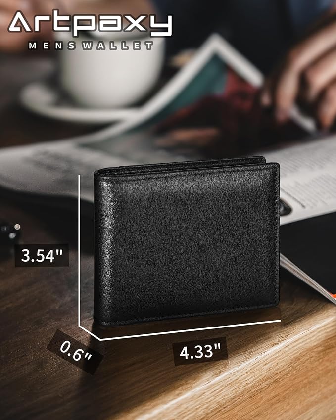 Mens Wallet Genuine Leather Bifold RFID Blocking Wallet - Image 2