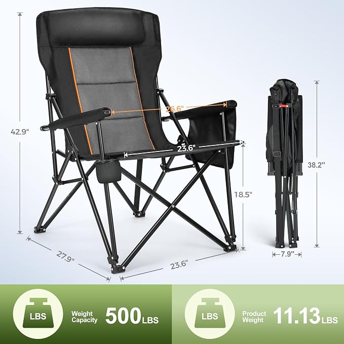 LET'S CAMP Oversized Camping Chairs 29.52" High Back Heavy Duty Lawn Chair - Image 2
