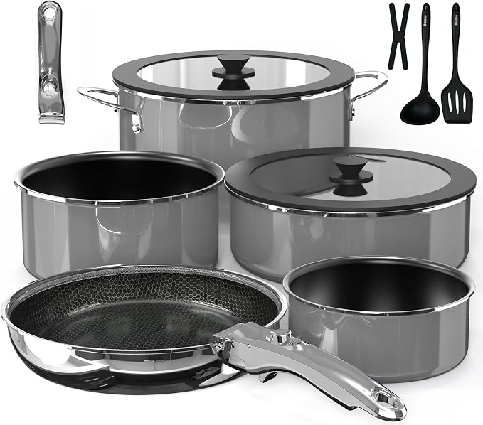 Pro DUXANO 12PC Nonstick Pots and Pans Set&Hybrid 3-Ply Stainless Steel Skillet by Duxano