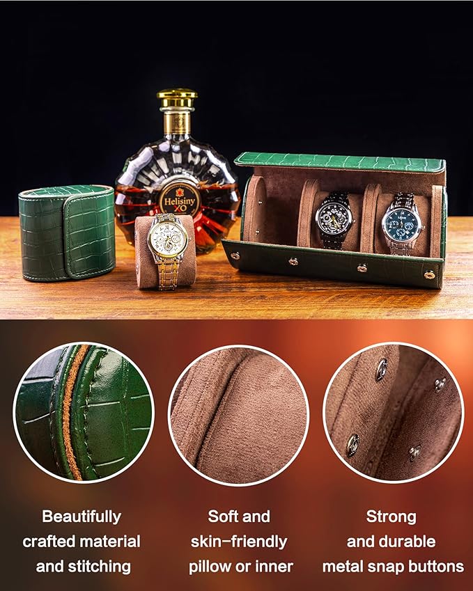 MR.OKAY 3 Watch Travel Case-Classic Leather Watch Case - Image 6