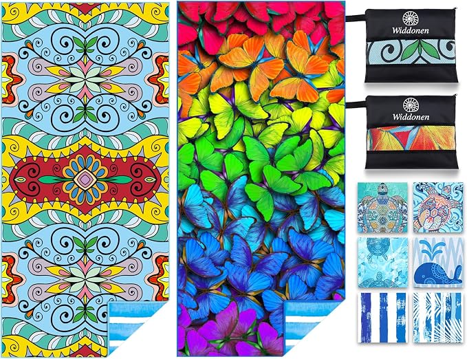 2 Pack Microfiber Lightweight Beach Towel Sand Free Quick Dry Absorbent Thin by WIDDONEN