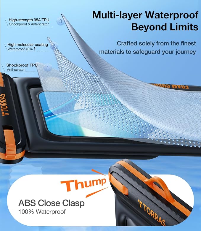 TORRAS IP68 Waterproof Phone Pouch Double Space, Floating Waterproof Phone Case - Image 4