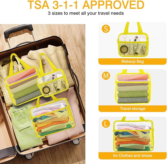 XEWEA Clear Travel Toiletry Bags, 3 Pack TSA Approved Transparent Makeup Bag - Image 5