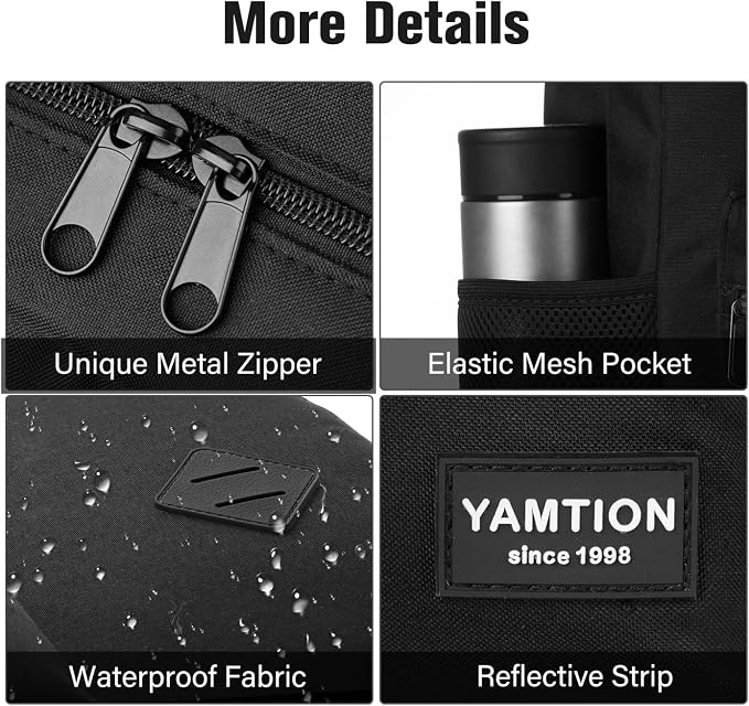 Black Backpack for Women Men, Casual School Backpack Teen Boys and Girls 15.6 - Image 4