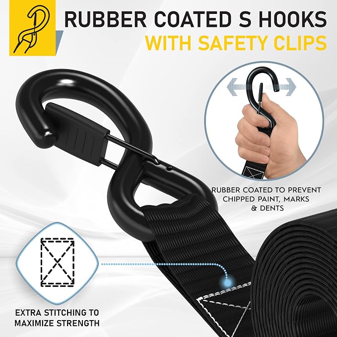AUGO Heavy Duty Ratchet Straps & Soft Loops – Pack of 4 Extra Strong 1.5” by - Image 3