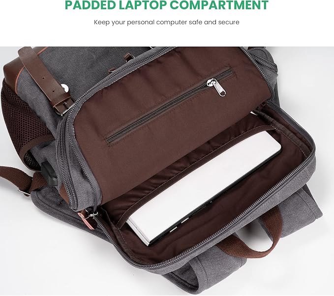 Modoker Vintage Backpack for Men Women, Canvas Bookpack Fits Most 15.6 Inches - Image 4