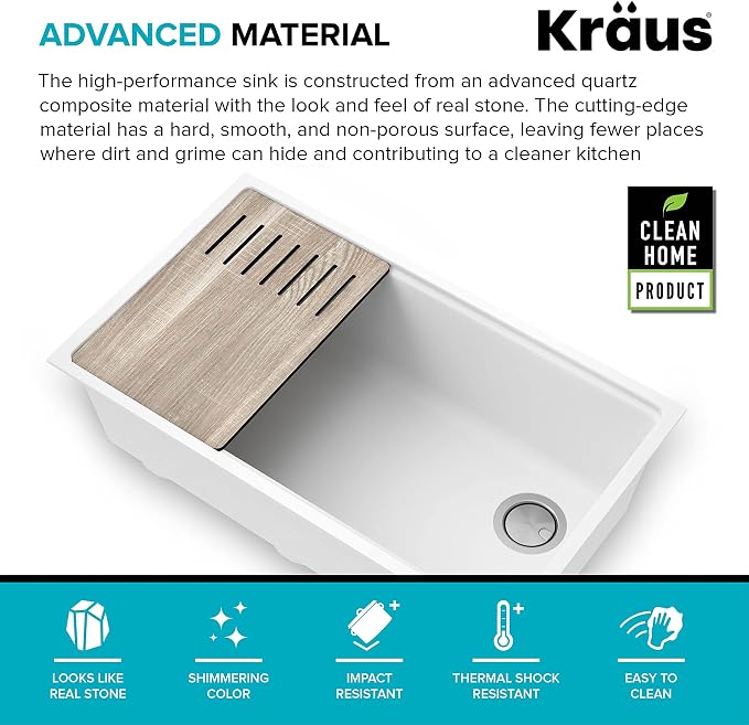 KRAUS Kitchen Sink Bellucci 32” Undermount Workstation Granite, Metallic White - Image 7