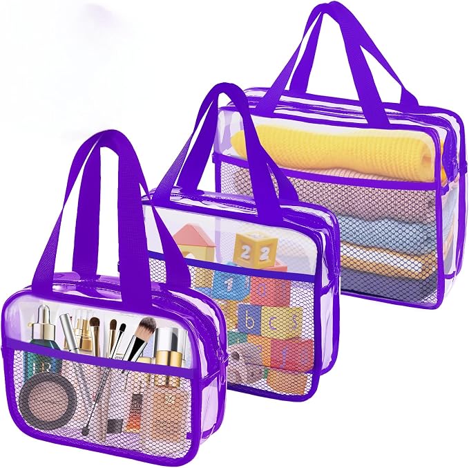 XEWEA Clear Travel Toiletry Bags, 3 Pack TSA Approved Transparent Makeup Bag by XEWEA