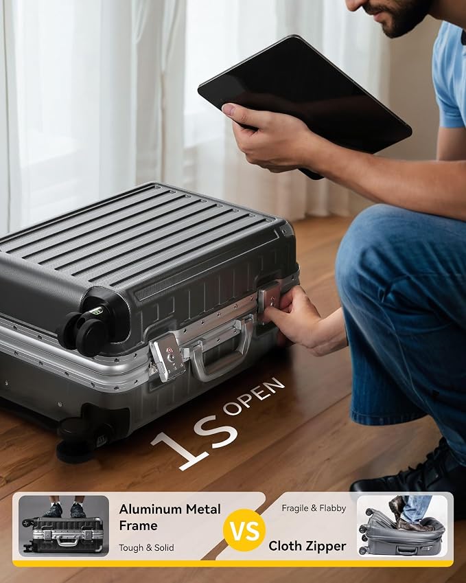LUGGEX Carry On Luggage with Spinner Wheels, 20 Inch Aluminum Frame Zipperless - Image 2