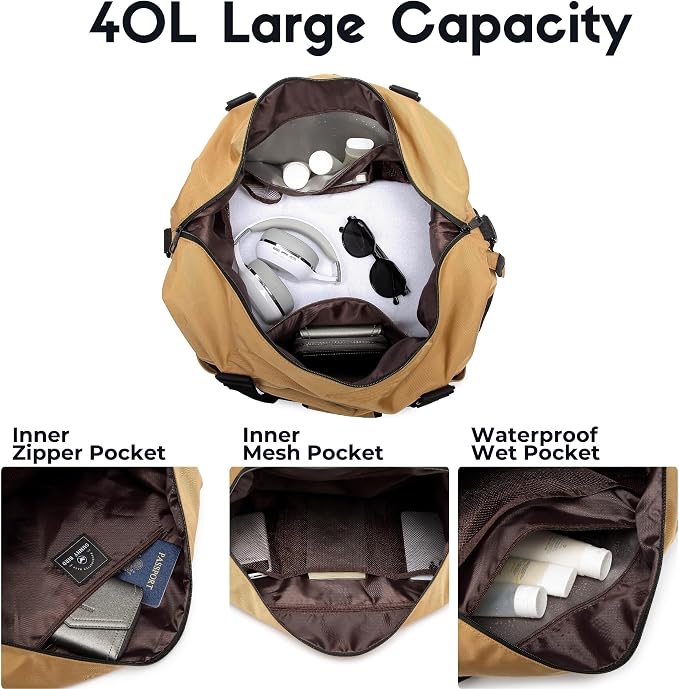 SUNNY BIRD Duffel with Utility Pouch, 40L Weekender Overnight Bag with Shoe - Image 6