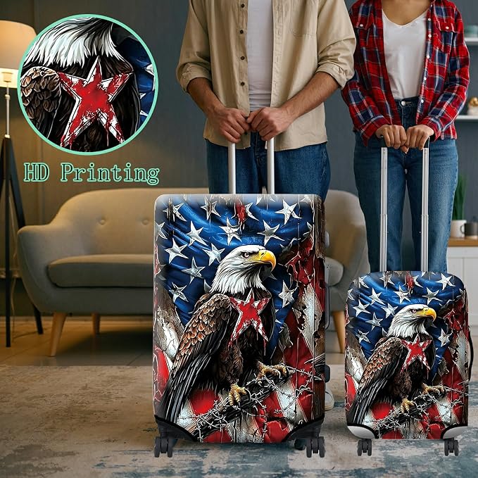 Luggage Cover + Tag, Eagle American Flag Travel Suitcase Protector - Image 6