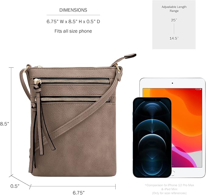 DELUXITY | Crossbody Purse Bag | Functional Multi Pocket Double Zipper Purse | - Image 3