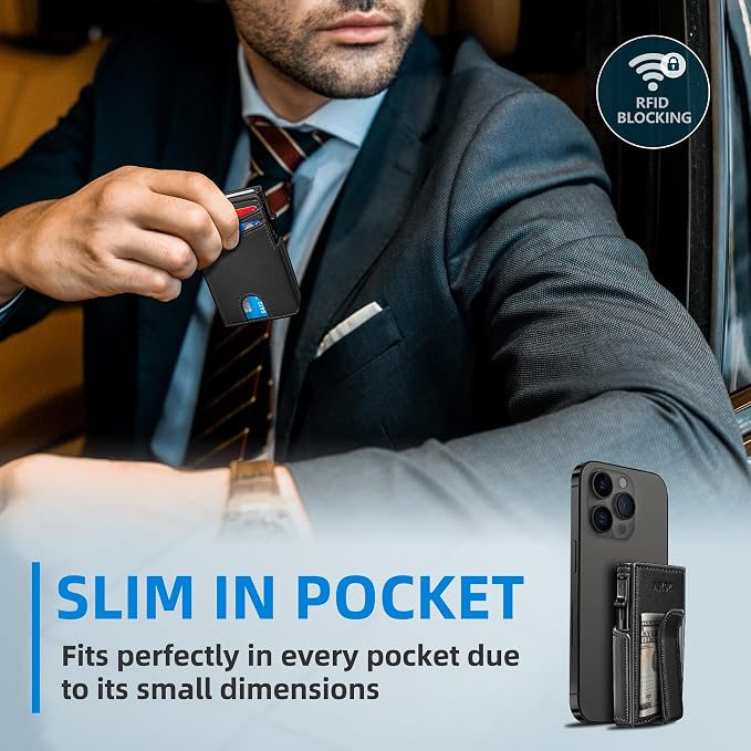 Men Wallet, with Money Clip Coins Pocket ID Window, Slim Front Pocket RFID - Image 7
