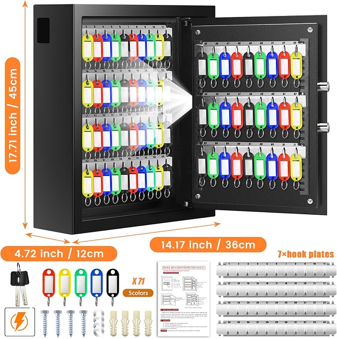 71 Keys Fireproof Key Lock Box, Anti-Theft Key Box Wall Mount - Image 2