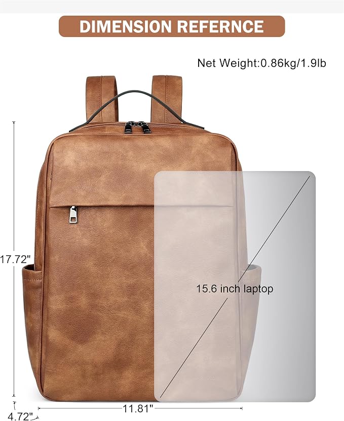 MASINTOR 15.6 inch PU Leather Laptop Backpack Purse - Image 5