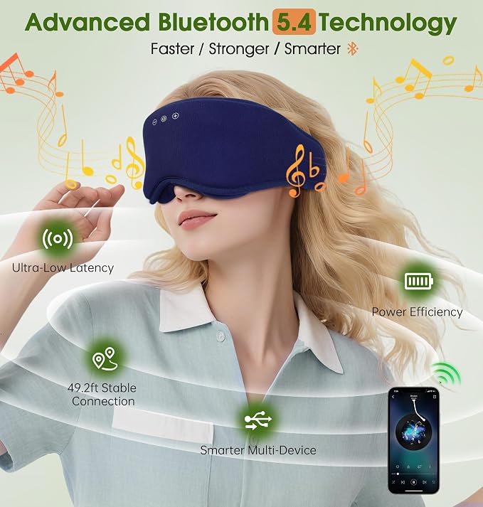 LC-dolida Bamboo Cotton Bluetooth Sleep Mask, 2 in 1 3D Soft Sleep Mask - Image 4