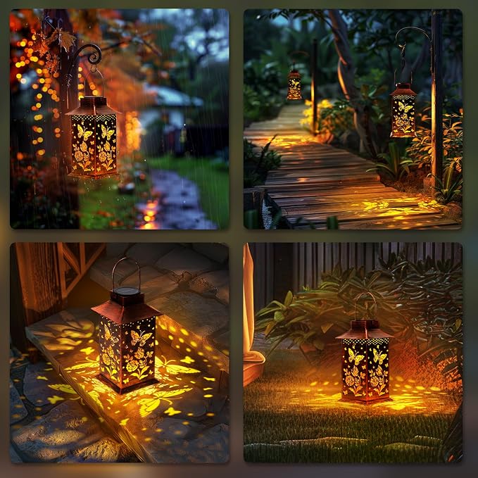 Homemory Butterfly Solar Lanterns Waterproof, Metal Hanging Hollowed-Out Metal - Image 6