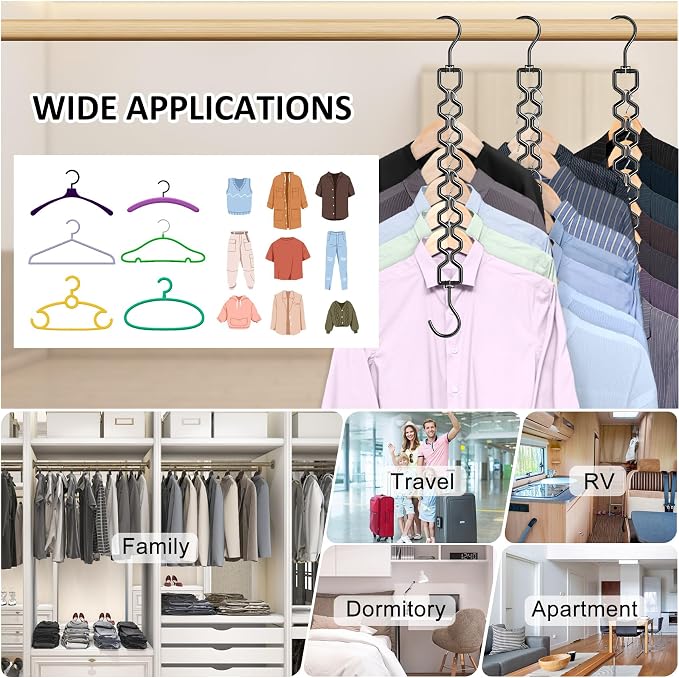 12 Pack Space Saving Hangers for Clothes, Heavy Duty 30Lbs Capacity Magic - Image 3