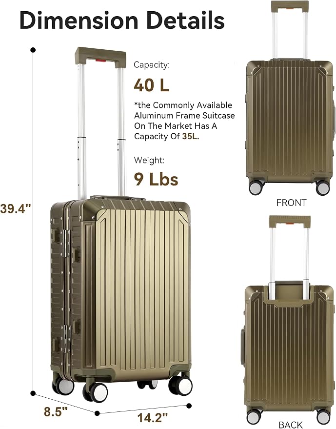 Mvst Luggage Premium All Aluminum Magnesium Carry On 20'' Lightweight Metal - Image 5