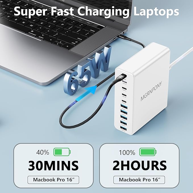 320W USB C Charger Block, 10-Port USB C Charging Station GaN III PD 65W Laptop - Image 3