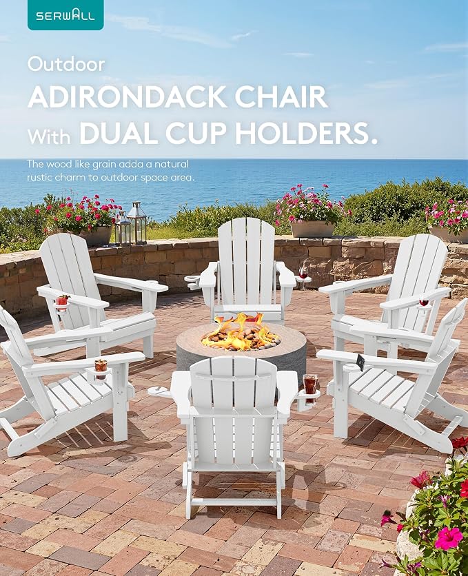 SERWALL Folding Adirondack Chair, Dual Cup Holders & All-Weather HDPE, - Image 9